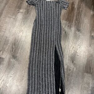 Black and silver Striped Maxi Dress